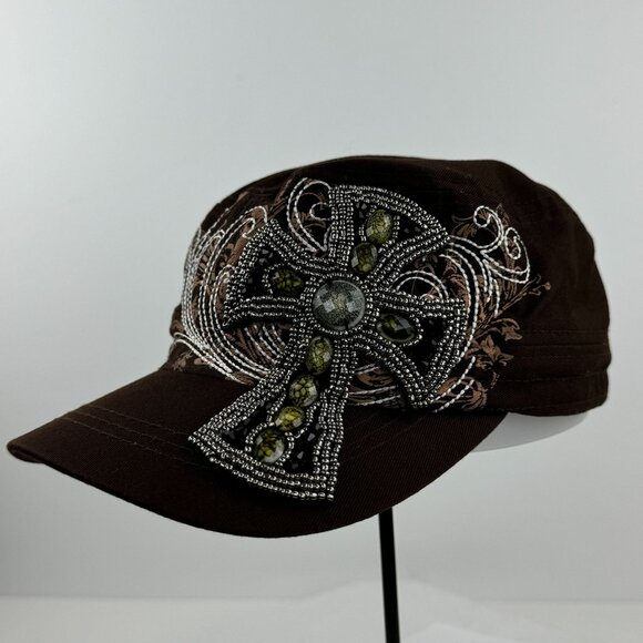 Kbethos Womens Military Cap Brown Palomino World Tunica MS Embellished Cross - Picture 2 of 10